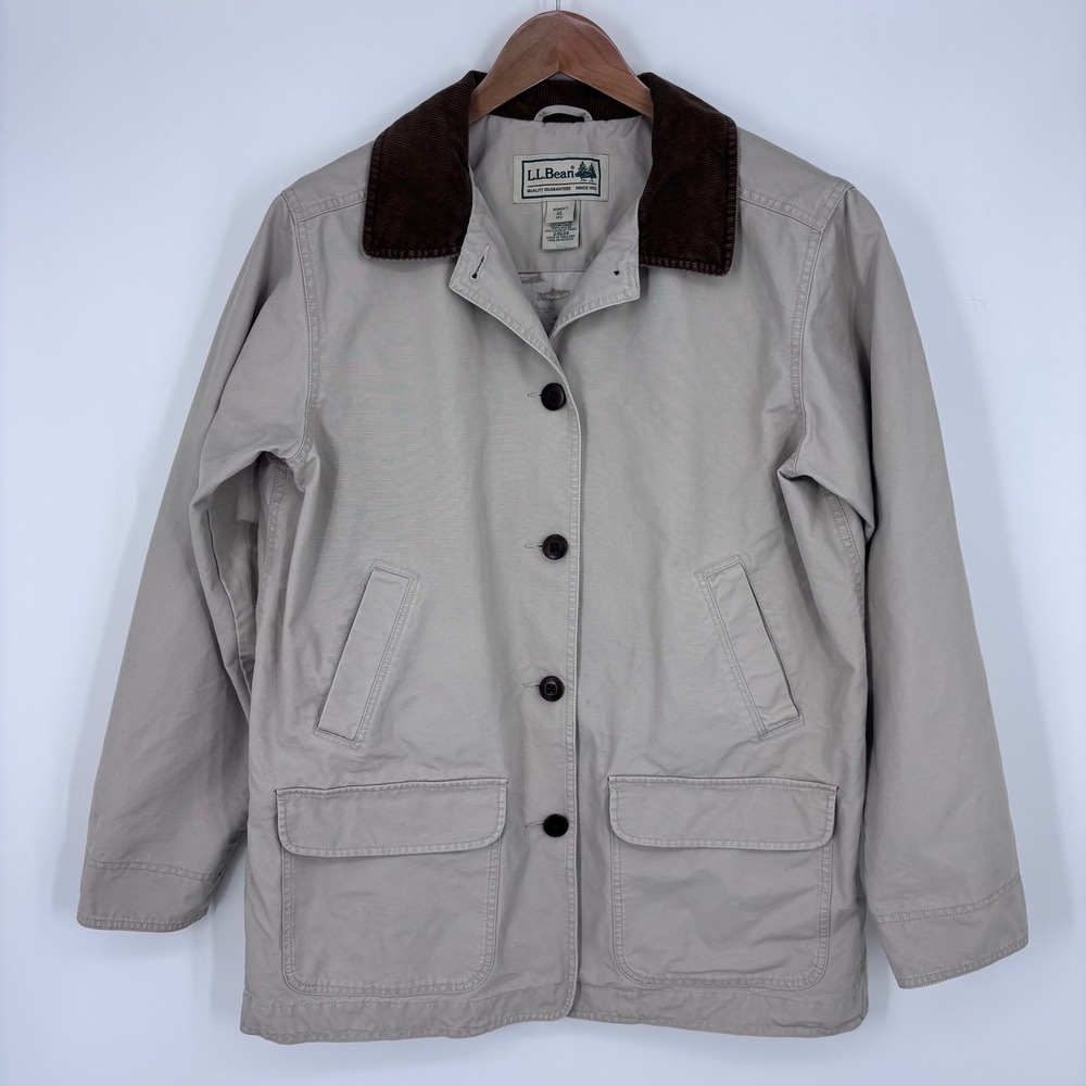 VTG LL Bean Adirondack Barn Field Coat Jacket Womens XL Tan Canvas Corduroy FLAW